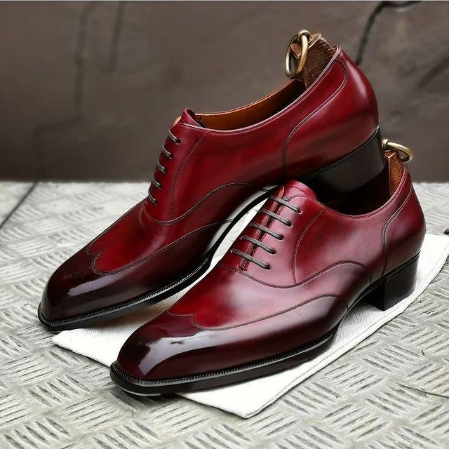 Classic Wine Red Oxford Toe Shoes-Zittor