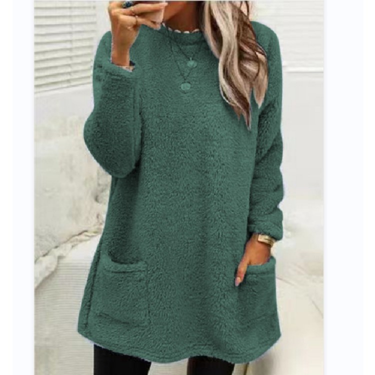 Pocket Crew Neck Casual Warm Long Sleeve T-shirt