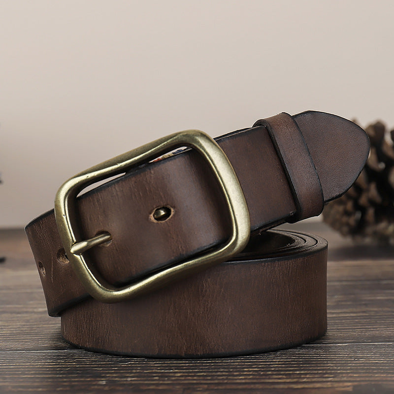 2022 new men's retro first layer cowhide copper buckle pin buckle belt��3 color��-Zittor