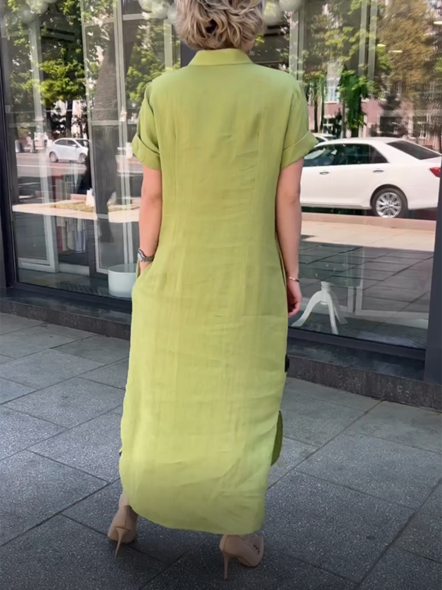 Women's Solid Color Polo Neck Maxi Dress