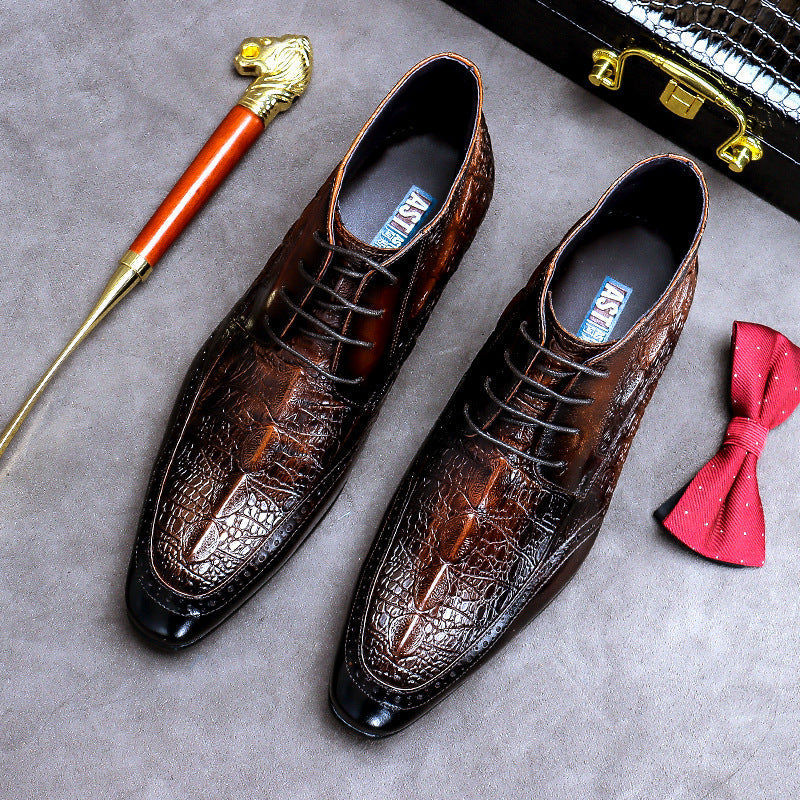 2022 Men's Leather Business Casual Trendy Dress Crocodile Boots-Zittor
