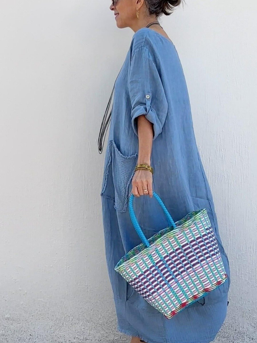 Cotton and Linen Patchwork Long Dress (Buy 2 Free Shipping)