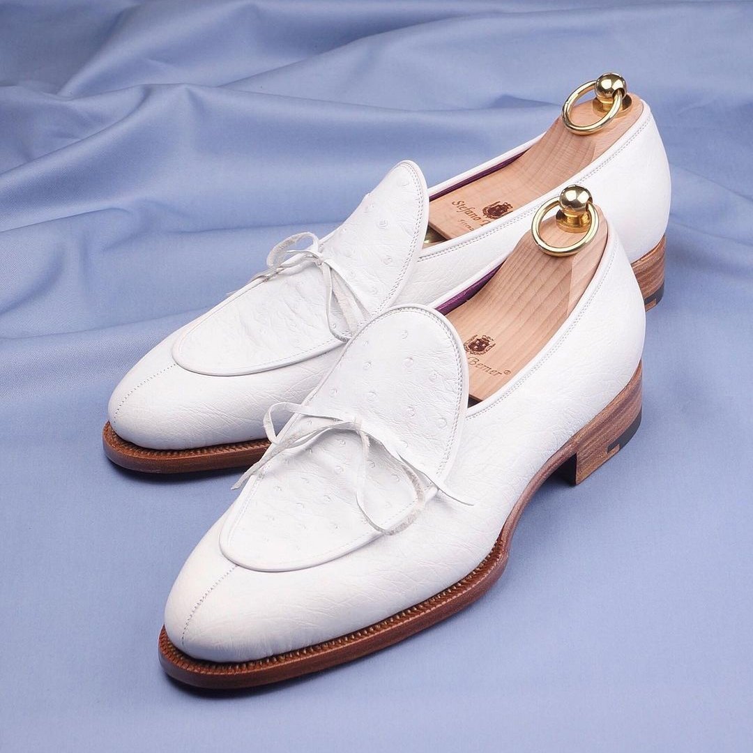 White high-grade ostrich pattern casual classic loafers-Zittor