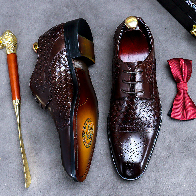 2022 Men's Leather Business Casual Woven Design Trendy Dress Shoes-Zittor