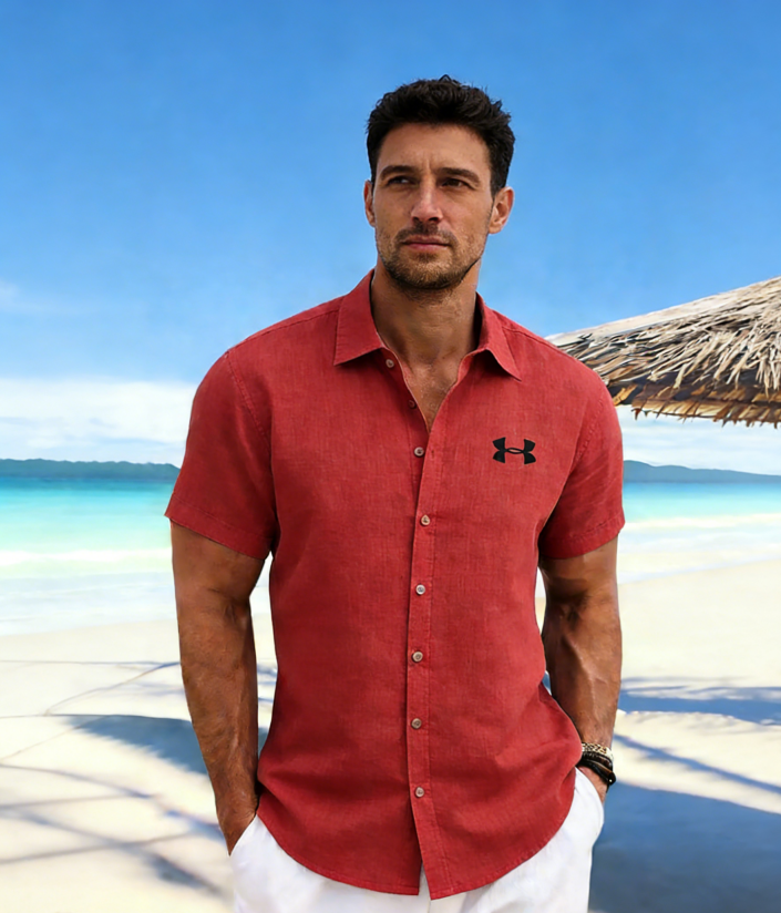 UA Men's Luxury Linen Shirt Breathable & Comfortable Casual Short Sleeve