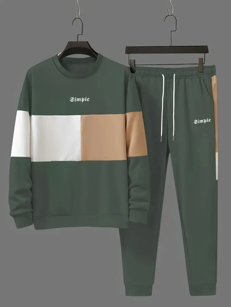 Men's Color Block Sweatshirt and Sweatpants Joggers Set