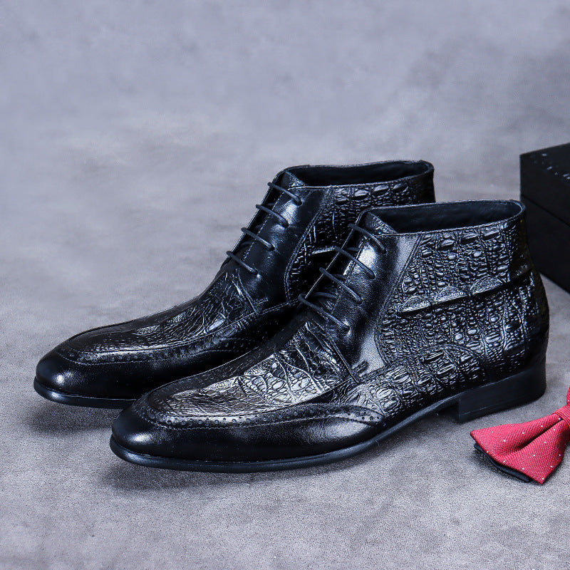 2022 Men's Leather Business Casual Trendy Dress Crocodile Boots-Zittor