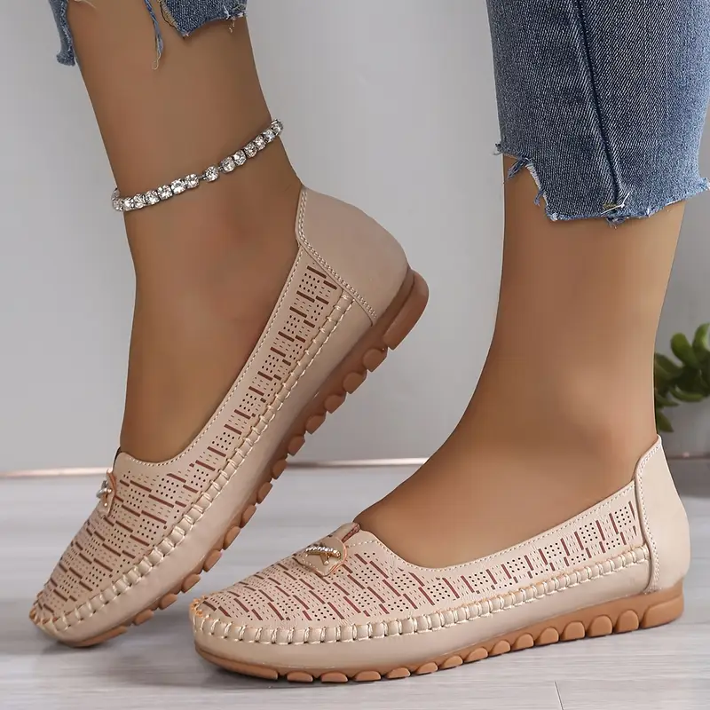 womens casual slip on loafers with   soft pu cover round toe flat shoes anti slip tpr sole  able bean cushion for   outdoor casual attire comfy shoes embossed detailing durable   details 8