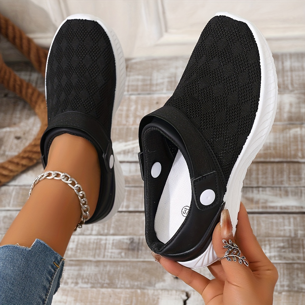 Women's Breathable Knit Mule Sneakers