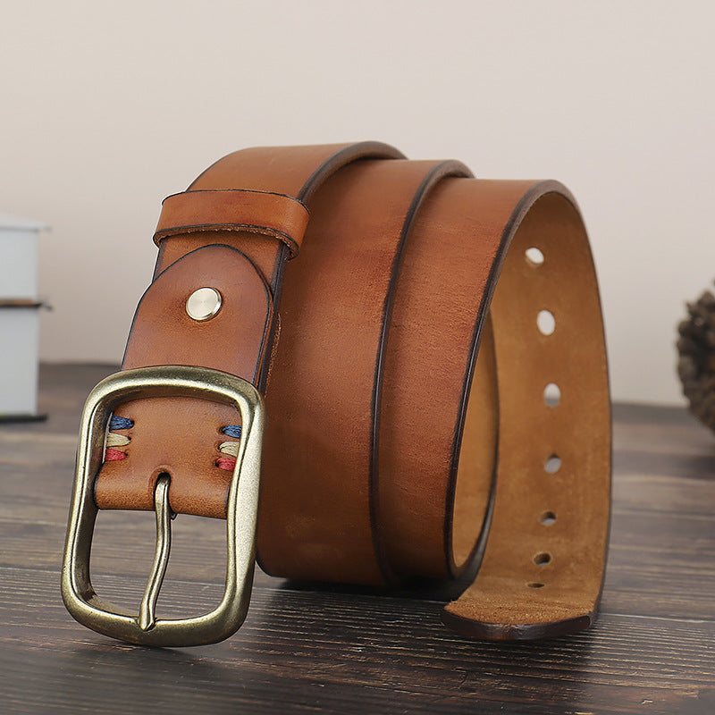 2022 new men's retro first layer cowhide copper buckle pin buckle belt��3 color��-Zittor