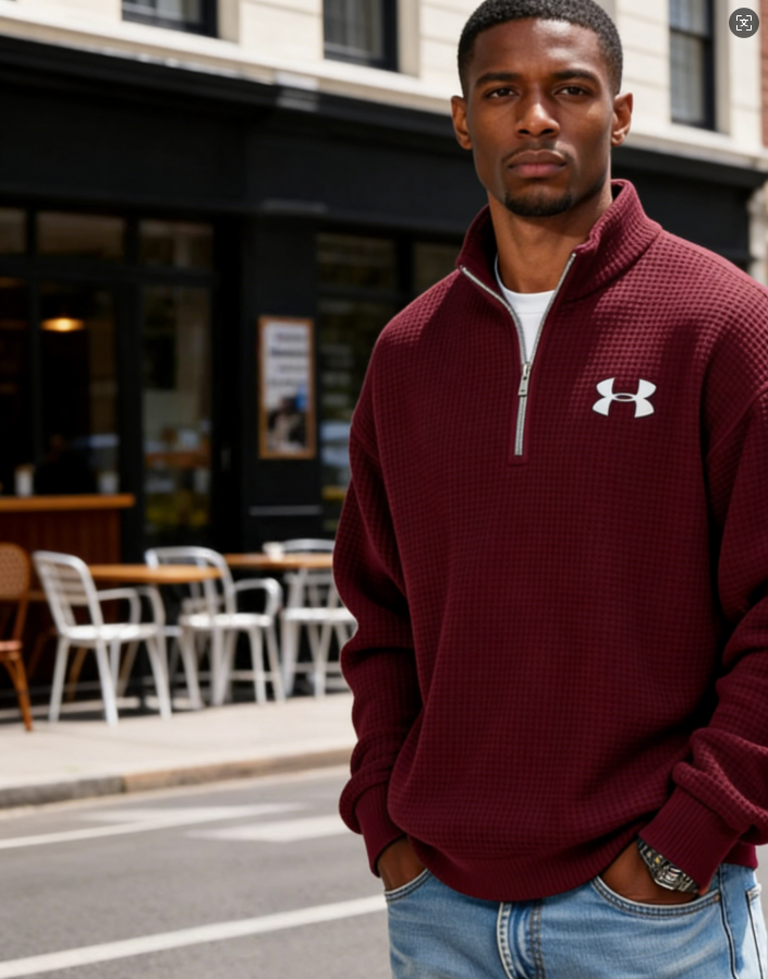 Men's Casual Waffle Half-zip Sweater