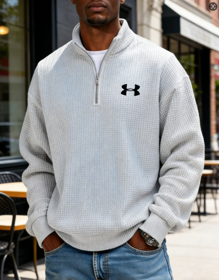 Men's Casual Waffle Half-zip Sweater