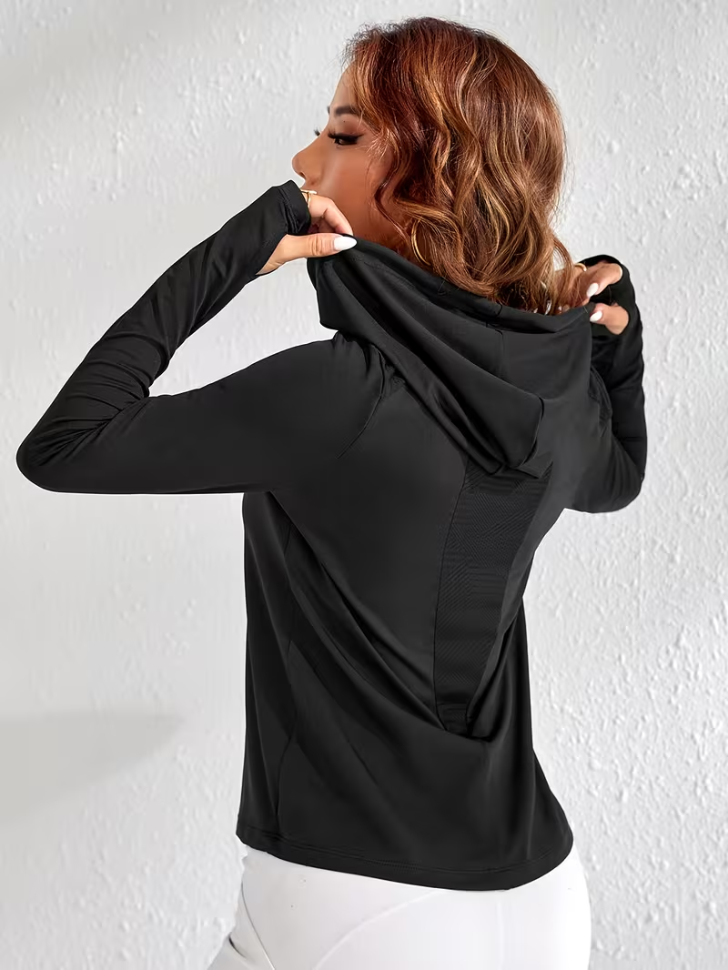 Women's Athletic Hooded T-Shirts | Quick Dry Sun Protection Long Sleeve Workout Tops