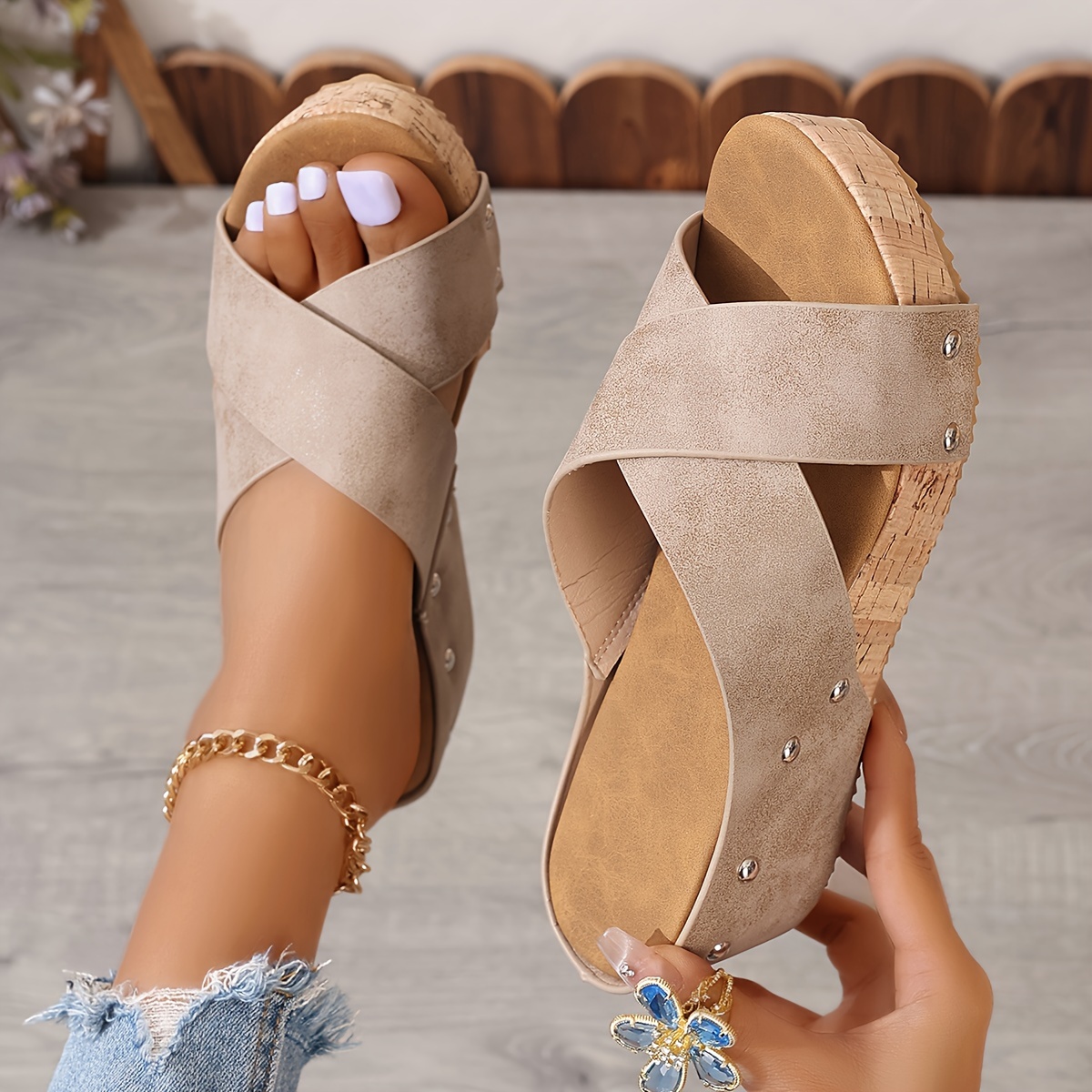 💥US BEST SELLERS -Women's Crisscross Platform Slide Sandals