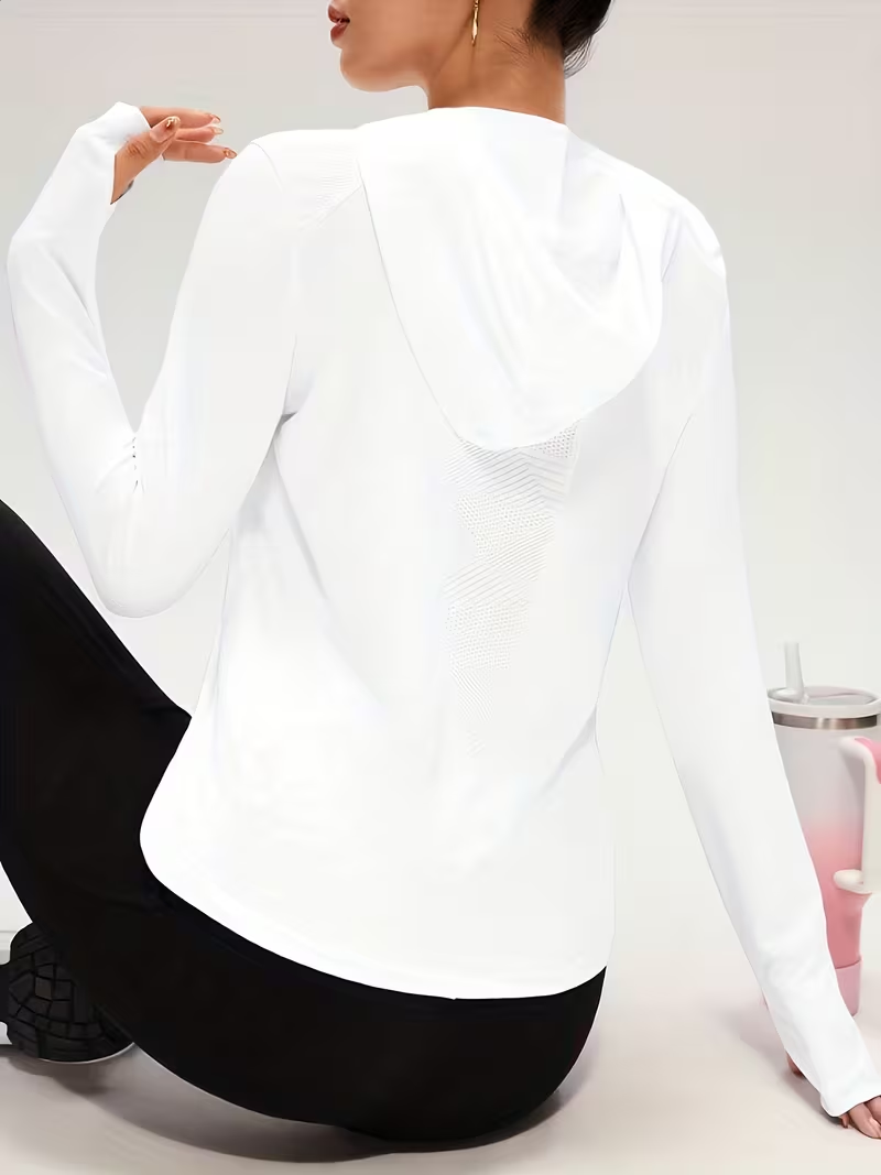 Women's Athletic Hooded T-Shirts | Quick Dry Sun Protection Long Sleeve Workout Tops