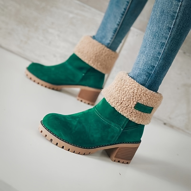 Women's Chunky Heel Slip-On Plush Lined Ankle Boots