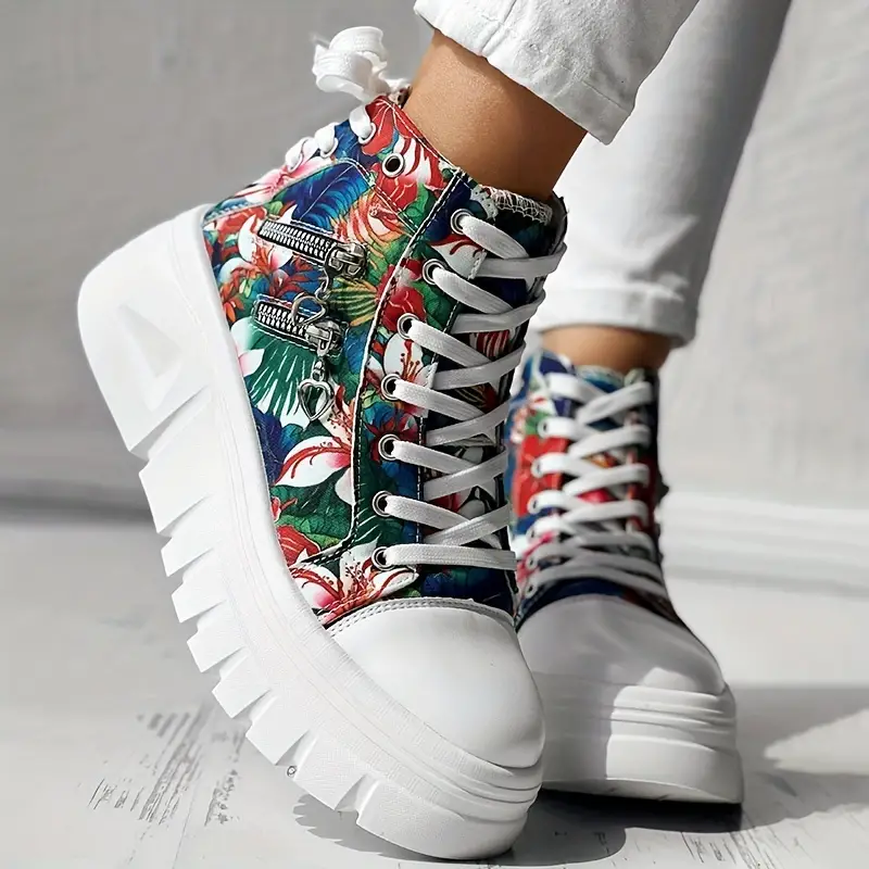 Women s Solid Color Denim Sneakers Lace Platform Soft Sole details 7
