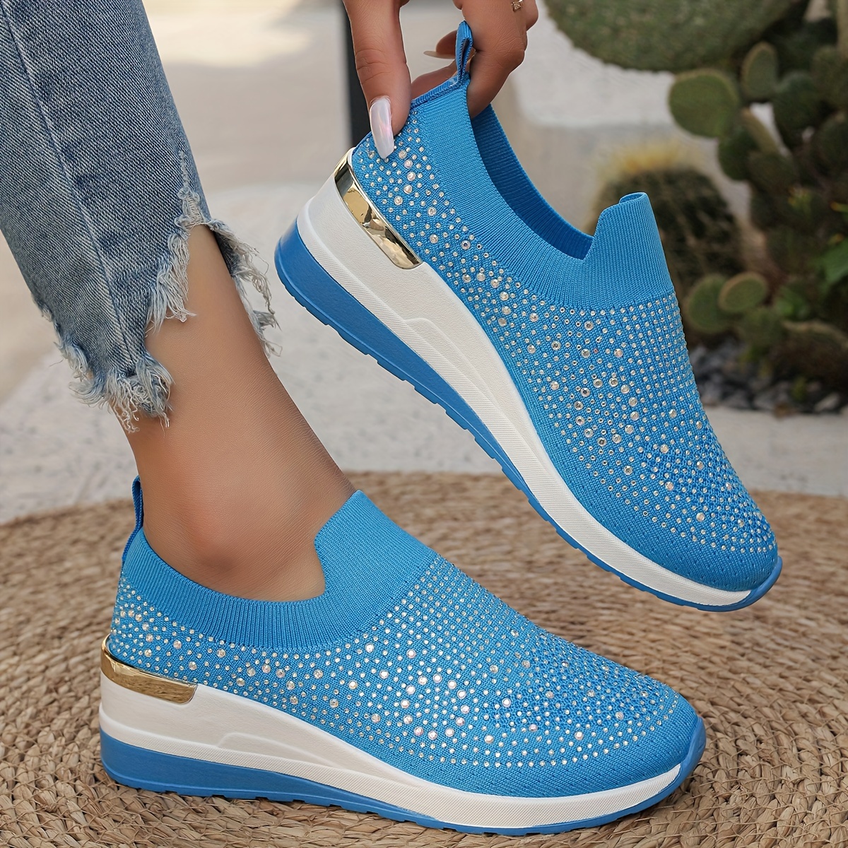 Women's Rhinestone Decor Platform Sneakers
