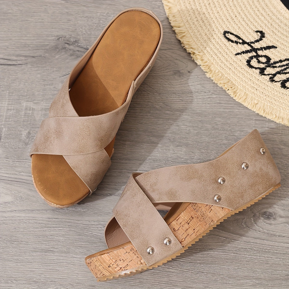 💥US BEST SELLERS -Women's Crisscross Platform Slide Sandals