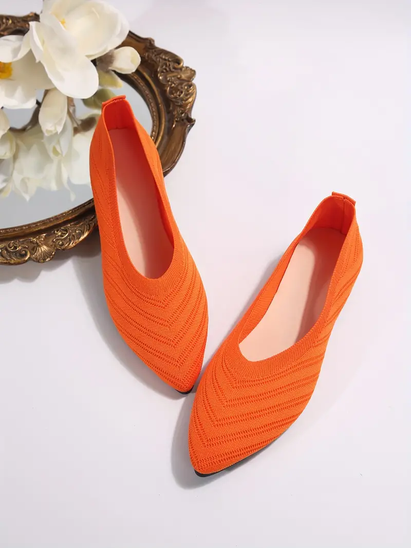 womens pointed toe flat shoes solid color knitted slip on shoes casual breathable ballet flats details 39