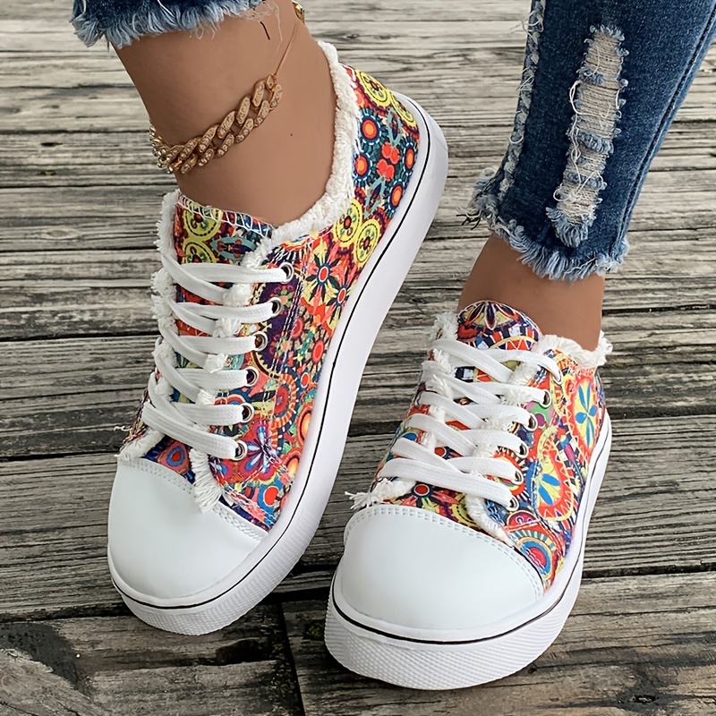Women's Flower Print Orthopedic Canvas Sneakers