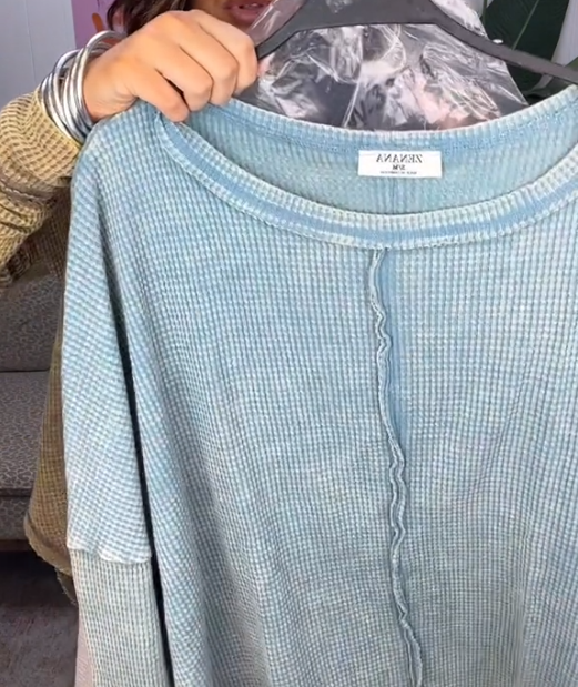 Washed Waffle Reverse Seam Long Sleeve Tee