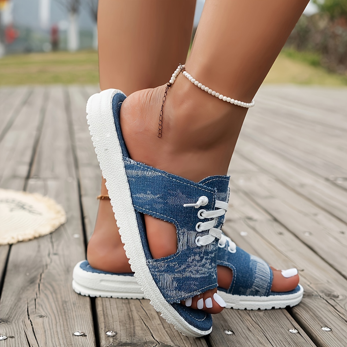 🔥Last Day Sale 60%🔥Stylish Denim Lace-up Sandals with Ripped Peep Toe Design