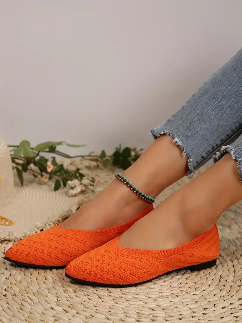 womens pointed toe flat shoes solid color knitted slip on shoes casual breathable ballet flats details 38