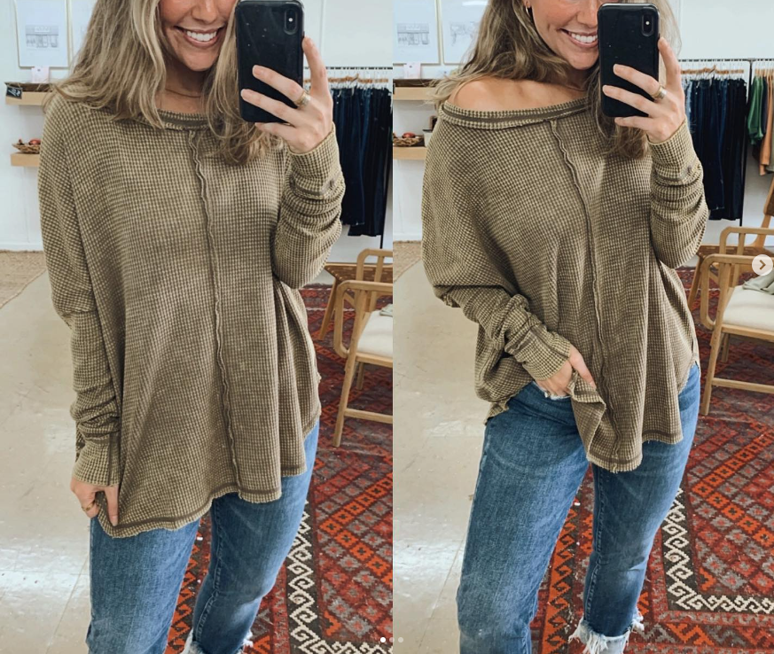 Washed Waffle Reverse Seam Long Sleeve Tee