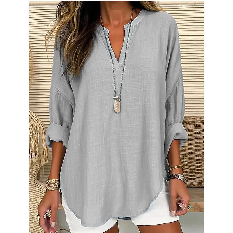 Women's Shirt  Long Sleeve Casual Basic V Neck Linen-🔥Buy 3 Get Free shipping🔥