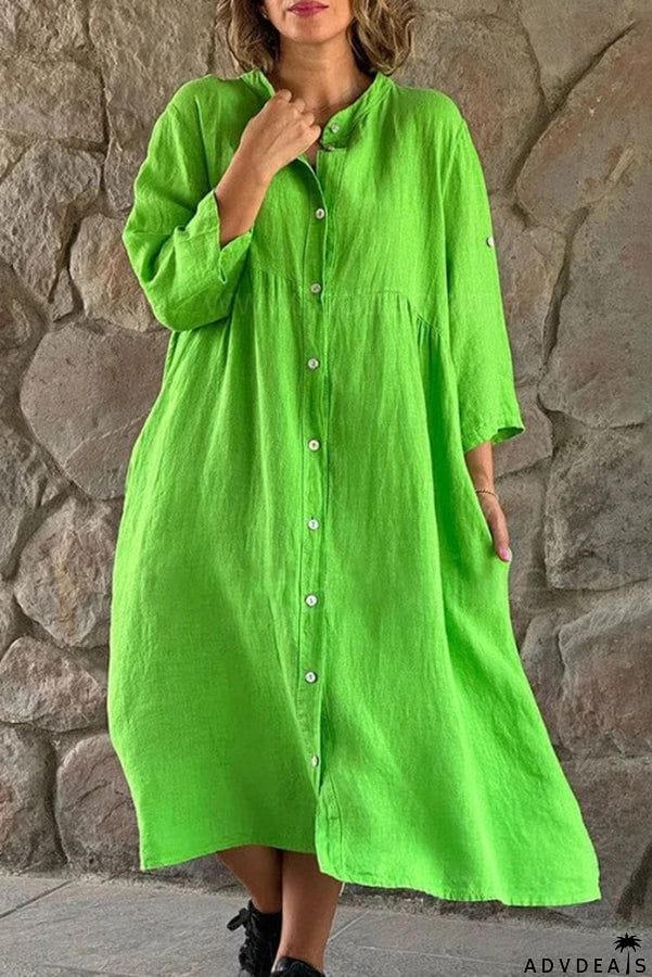 🔥LAST DAY SALE 70%🔥Mindful Cotton Blend Solid Color Button Casual Midi Dress-FREE SHIPPING