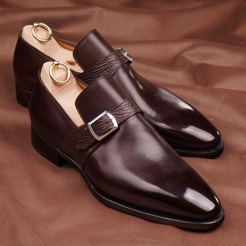 Brown Single Buckle Monk Shoes-Zittor