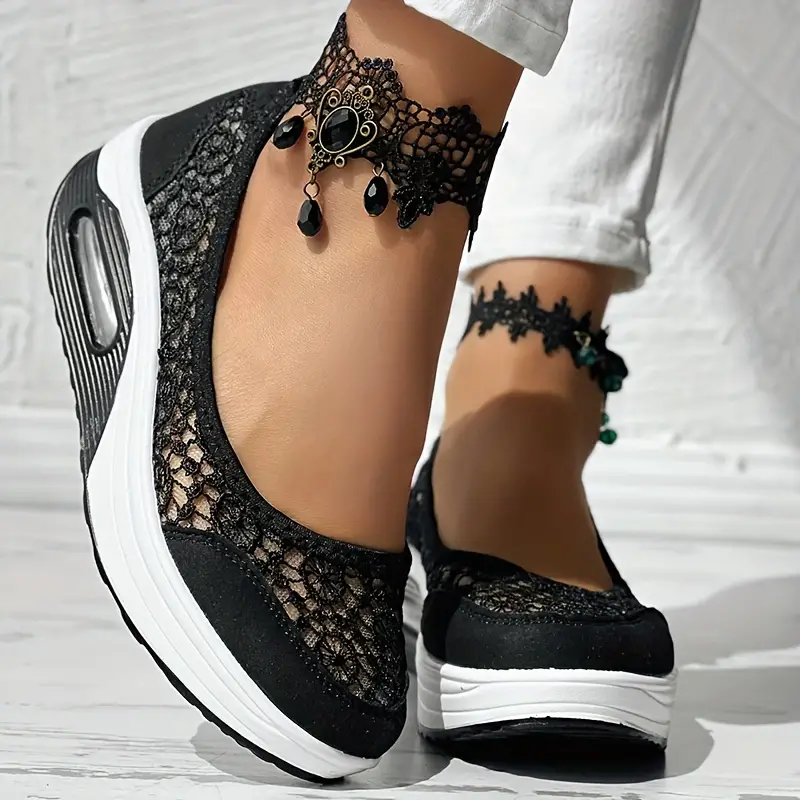 Women s Lace Mesh Sneakers Platform Slip Soft Sole Walking details 0