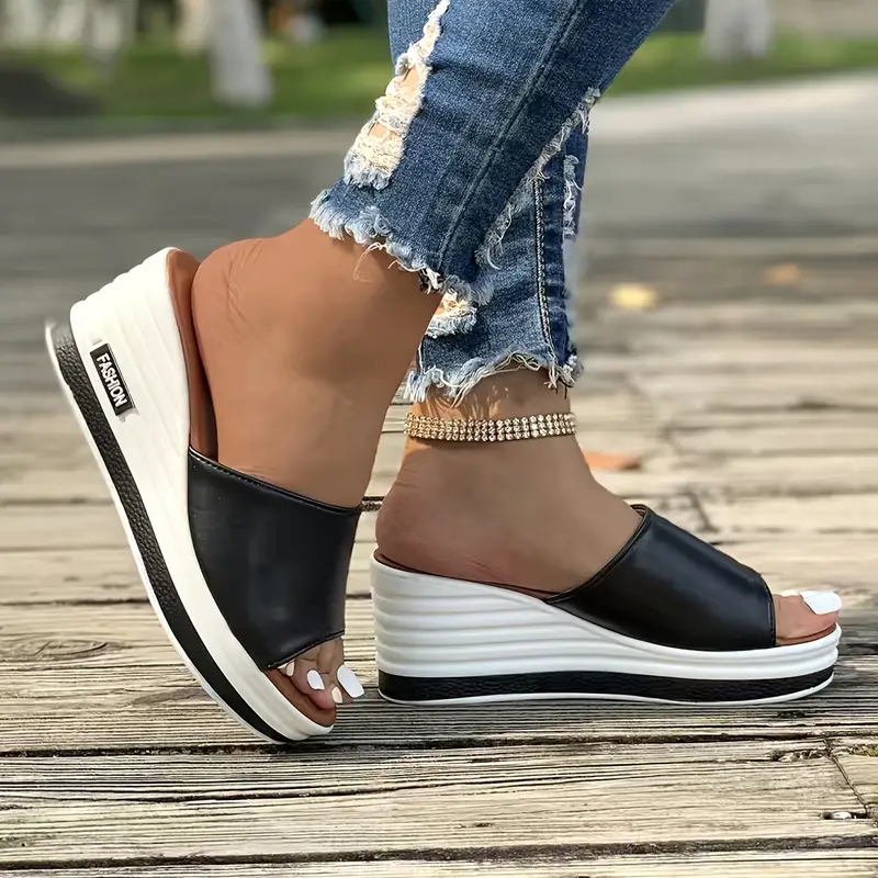 Women s Wedge Slide Sandals Casual Peep Toe Platform Outdoor details 0