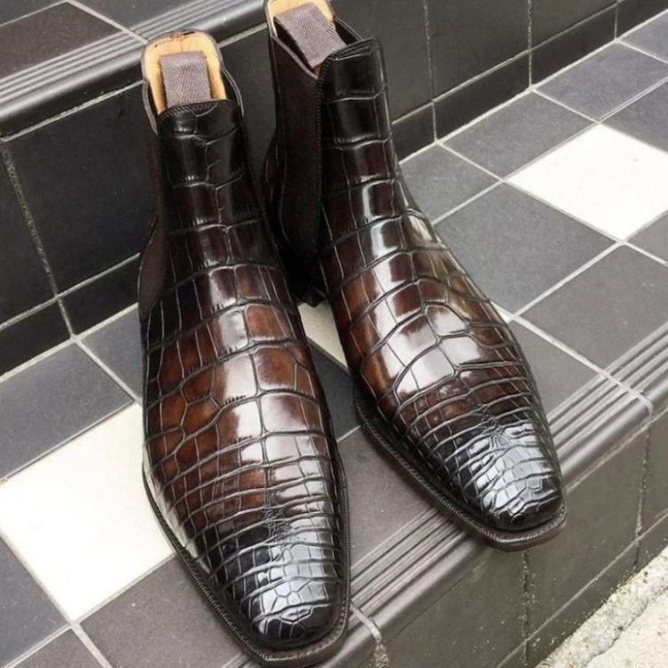 Crocodile Print Chelsea Boots-Zittor