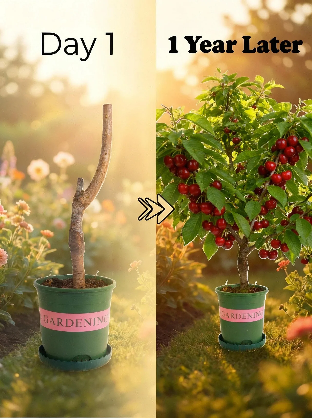 Heirloom Non-GMO Cherry Tree Seedling, Dwarf Compact, Sweet Fruit, for Containers & Home Gardens