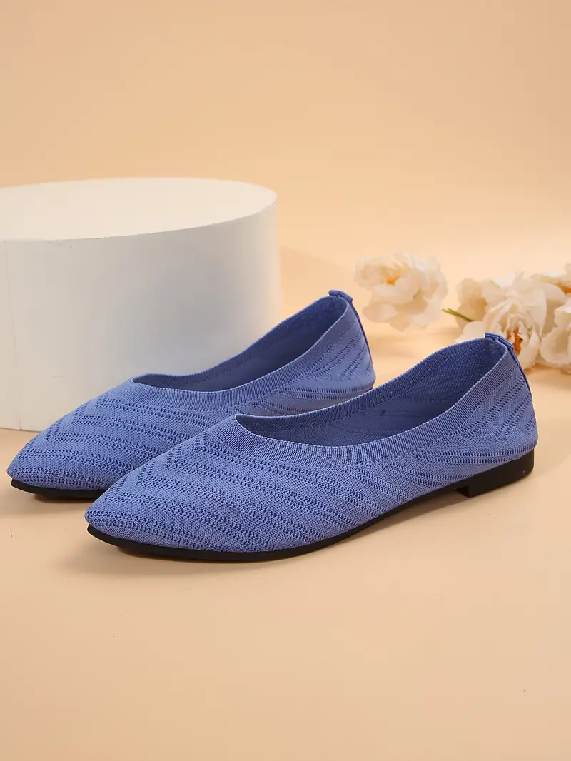 womens pointed toe flat shoes solid color knitted slip on shoes casual breathable ballet flats details 32