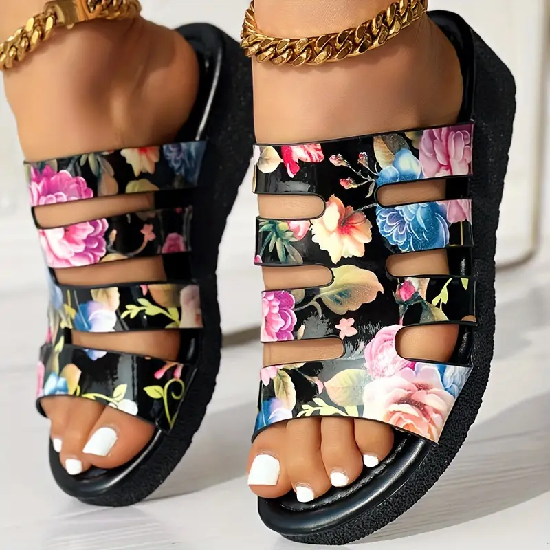 Women s Floral Print Casual Sandals Platform Slip Soft Sole details 1