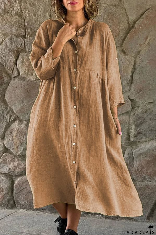 🔥LAST DAY SALE 70%🔥Mindful Cotton Blend Solid Color Button Casual Midi Dress-FREE SHIPPING