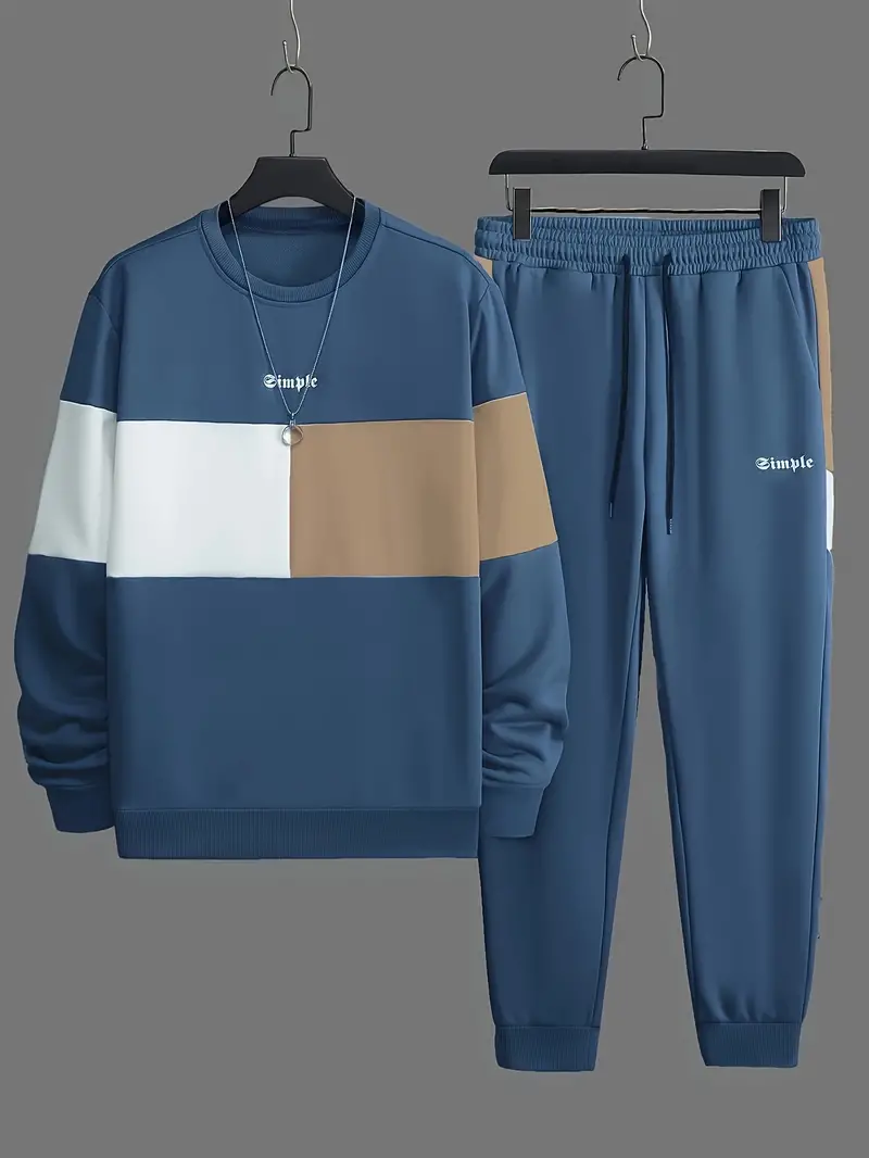 Men's Color Block Sweatshirt and Sweatpants Joggers Set
