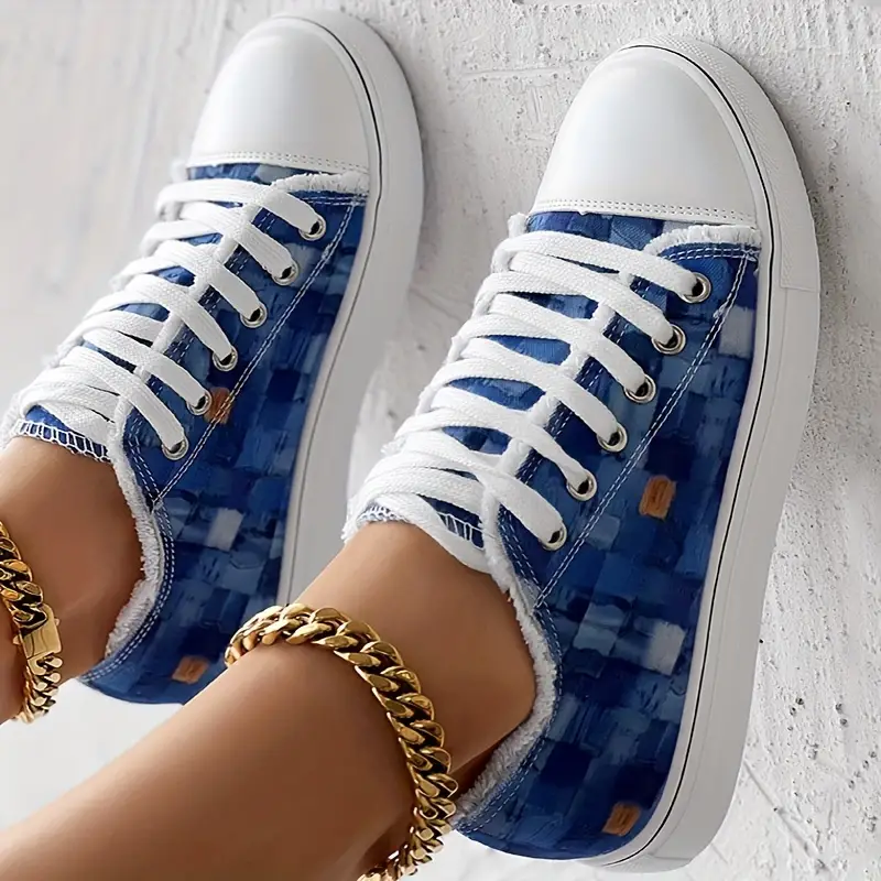 Denim Look Print   Hem Eyelet Lace Sneakers details 2