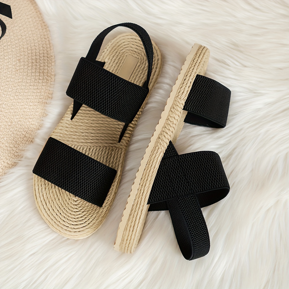 Women's Summer Casual Sandals, Double Straps Slip-On Comfortable Flatform Shoes, Non-Slip Beach Shoes