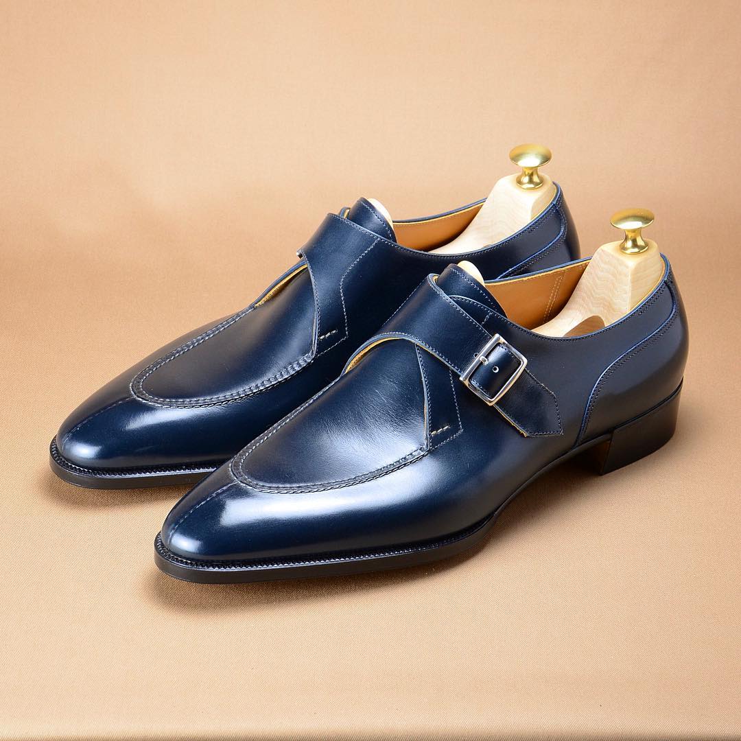 New Men's Blue Single Buckle Monk Shoes-Zittor