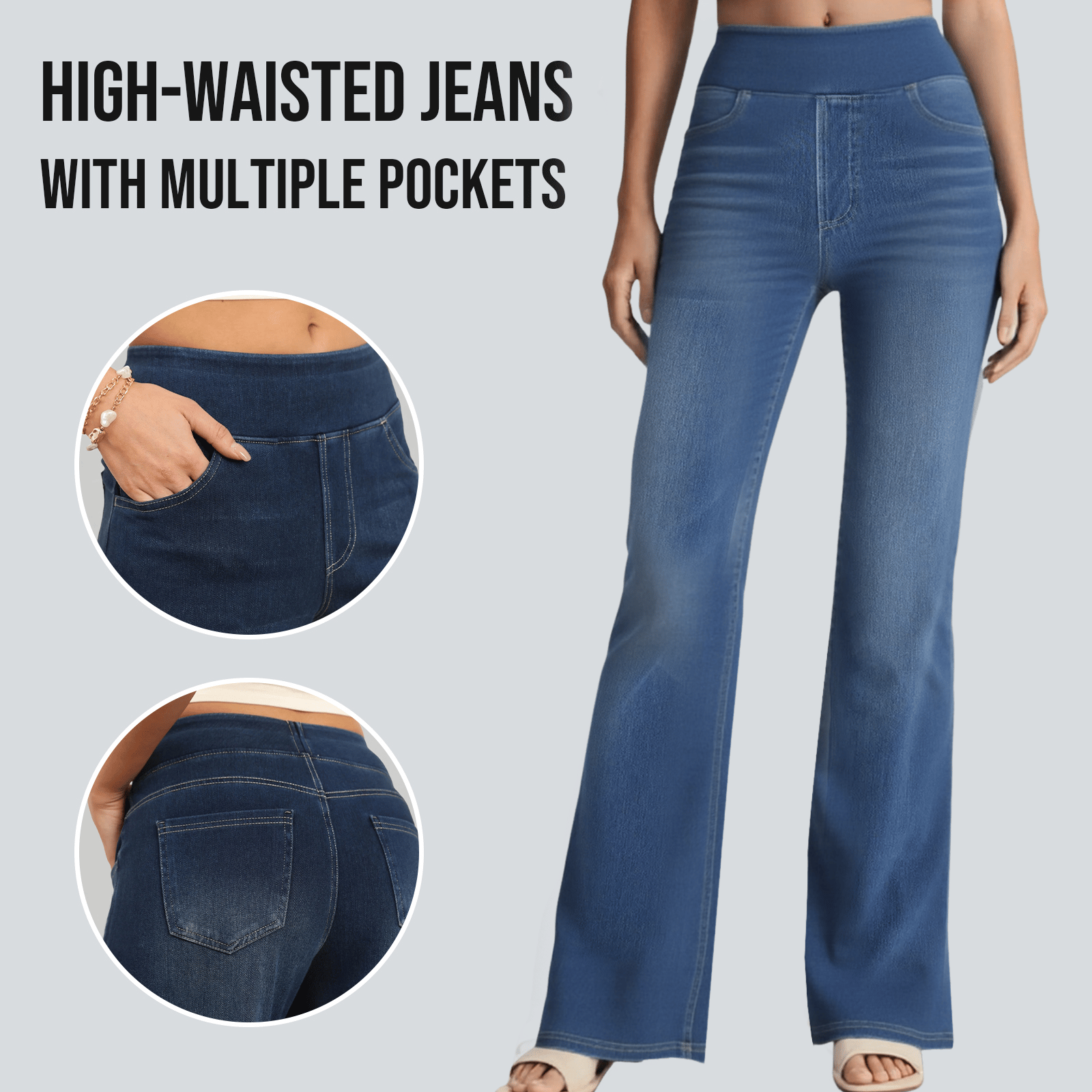 🏆High Waisted Pockets Washed Casual Bootcut Jeans