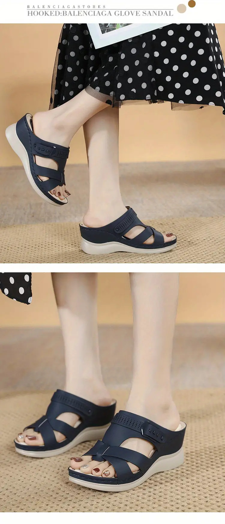 women s wedge slide sandals open toe cross strap slip shoes details 4