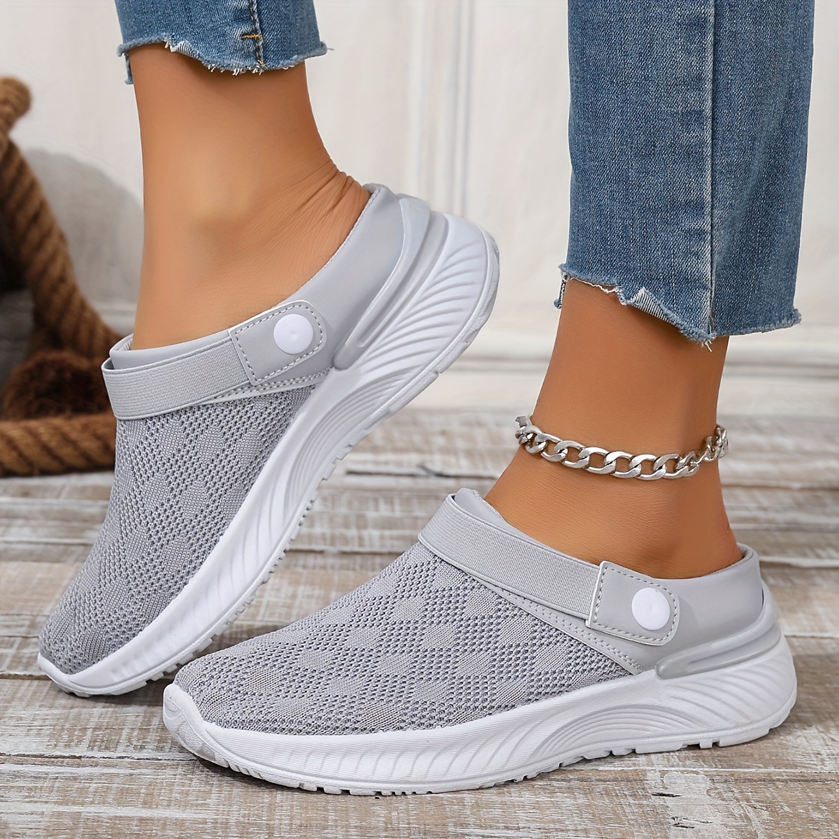 Women's Breathable Knit Mule Sneakers