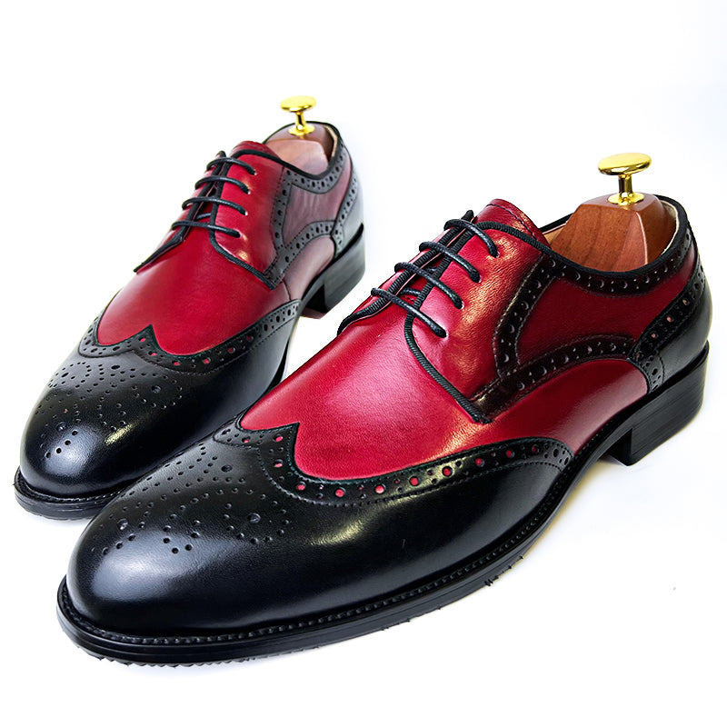 Classic Men's Leather Lace-Up Casual Fashion Red Dress Shoes-Zittor