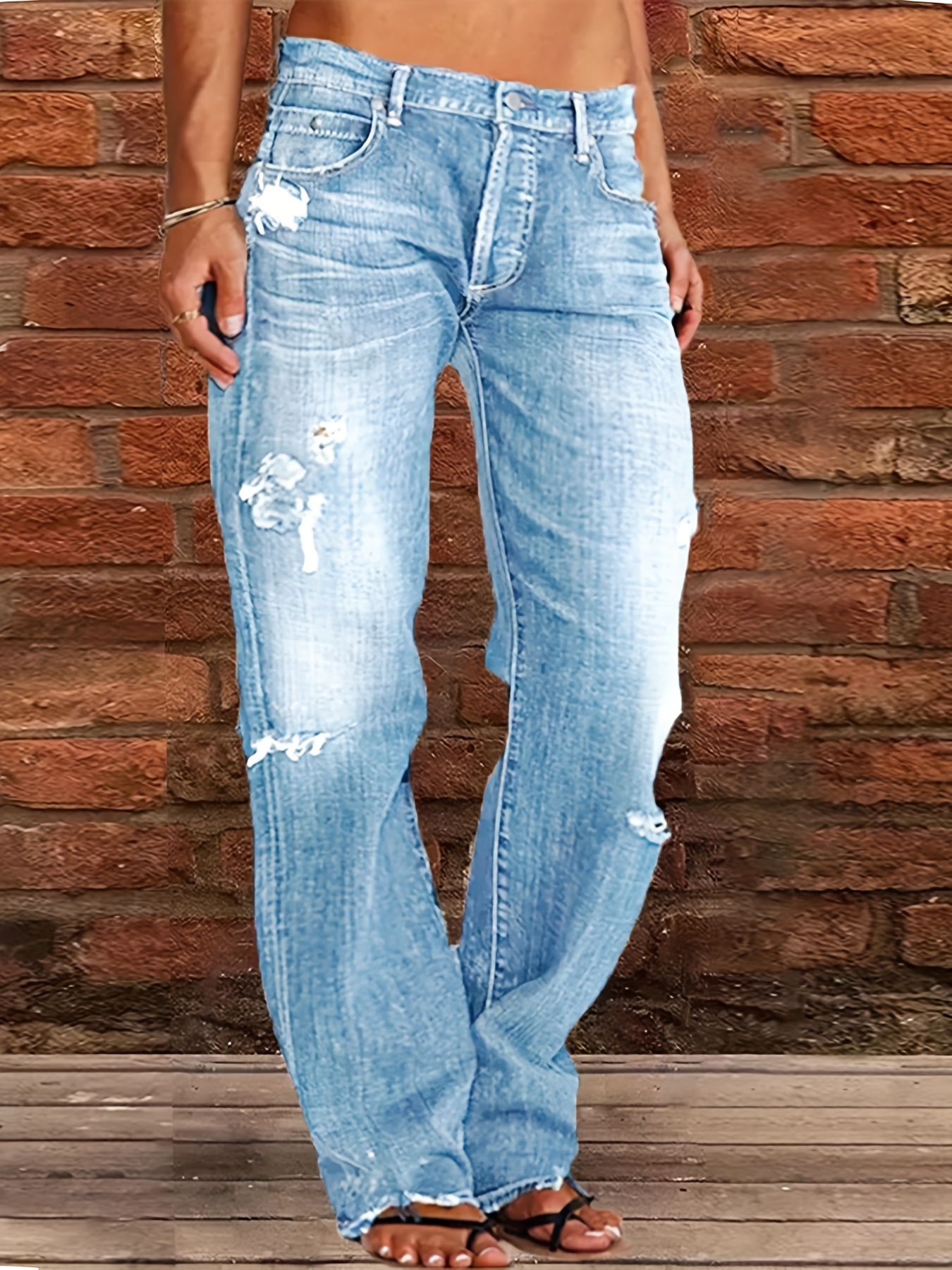 🔥EARLY AUTUMN 45%OFF PROMOTION🔥Tummy Control Wide-Leg Distressed Denim Jeans