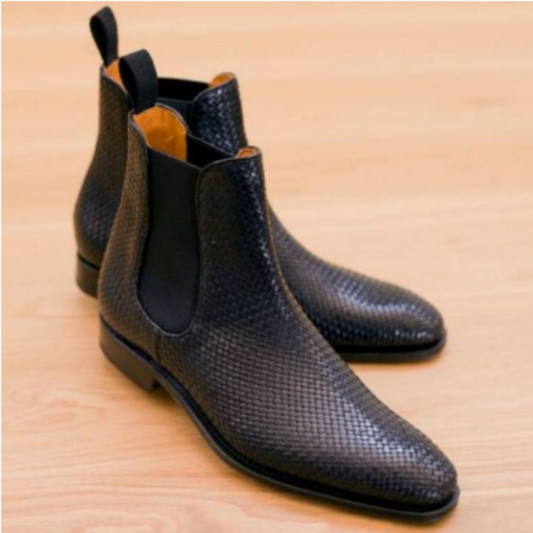 Classic Black Braided Strap Chelsea Boots-Zittor