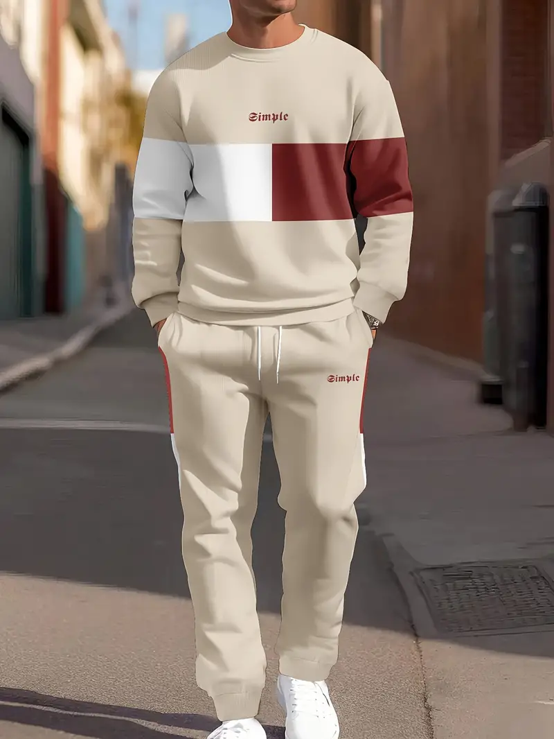 Men's Color Block Sweatshirt and Sweatpants Joggers Set